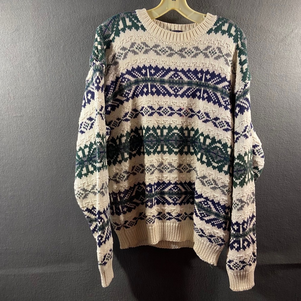 vtg GAP Sweater xl chunky knit fisherman Fair Isle Cotton XL cabin nordic lodge